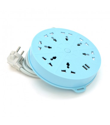 Мережевий фільтр QiaoLian YT-20, 7 Розеток + 2 USB, 2 м, перетин 3х0, 75мм, Blue, Blister