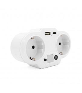 Розетка двойник с заземлением HHT609W, USB+Type-C, 3.4А, зашита от перегрузки, White