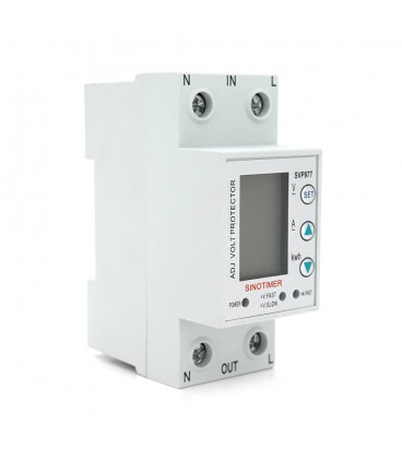 Защитное реле с контролем напряжения(V), тока(A) и мощности (W) SVP-977, 63A, 220В, на DIN-рейку, 36х65х85 мм