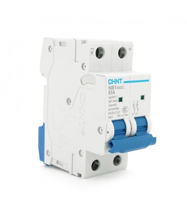 Автоматичний вимикач постійного струму CHNT NB1-63DC 2P C63 DC500V, 63A, 6kA, DIN, 86*36*49.5mm