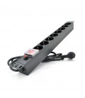 Подовжувач PiPo на 8 розеток з вимикачем + відсікач, 220В, німецький тип, 1U 19", алюмінієвий корпус, чорний довжина кабелю 1,8 