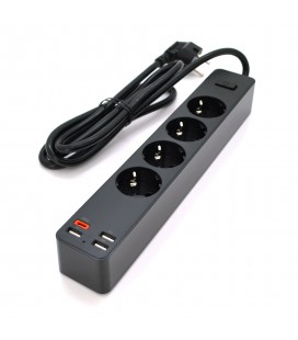 Сетевой фильтр KSC-717 Zhengya series на 4 розетки + 4 USB выхода 4000W,1.8m, Black