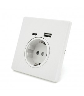 Розетка врезная с заземлением, Input: AC:110-250V/16A, Type-C/USB-выходы, White