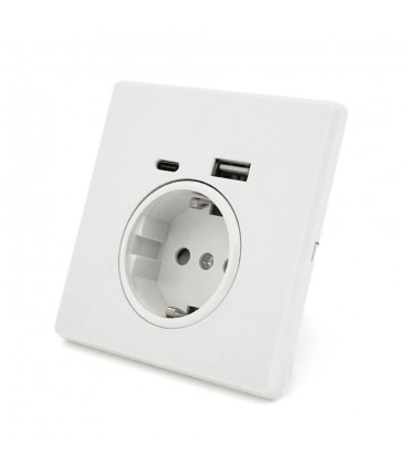 Розетка врезная с заземлением, Input: AC:110-250V/16A, Type-C/USB-выходы, White