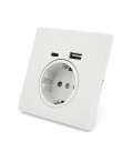 Розетка врізна із заземленням, Input: AC:110-250V/16A, Type-C/USB-виходи, White