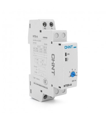Реле времени CHINT NTE8A015S, на DIN-рейку, задержка отключения-0.1с-5с, Ue/le: AC-15 240В/0,75А, -5°С~+40°С, 93х66,5х18,5 мм