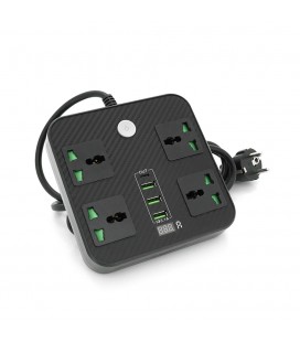 Сетевой фильтр ТВ-Т90, 4 розетки + 3 USB, 2 м, сечение 3х0,75мм, 3000W, Black, Box