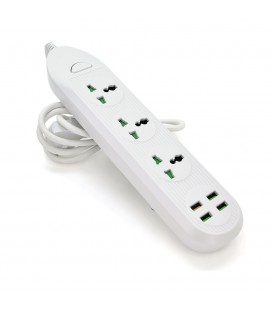 Сетевой фильтр ТВ-Т16, 3 розетки + 4 USB, 2 м, сечение 3х0,75мм, 3000W, White, Box