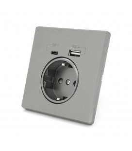 Розетка врезная с заземлением, Input: AC:110-250V/16A, Type-C/USB-выходы, Gray