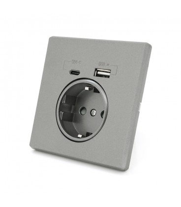 Розетка врезная с заземлением, Input: AC:110-250V/16A, Type-C/USB-выходы, Gray