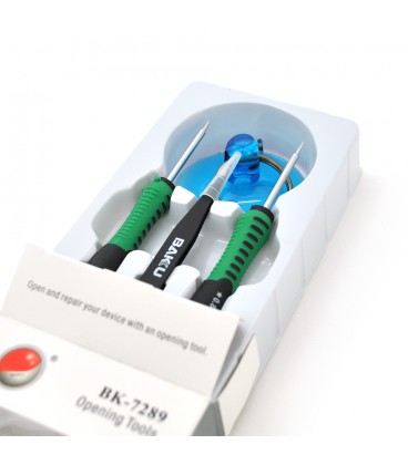 Набір інструментів BAKKU BK-7289-A для iPhone (+1.3, зірка 0.8, пінцет прямий, присоска), Blister-box