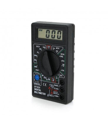 Мультиметр DT-832. Вимірювання: V, A, Ω. Функції: hFE, продзвонювання, тест діодів, перевірка транзисторів.