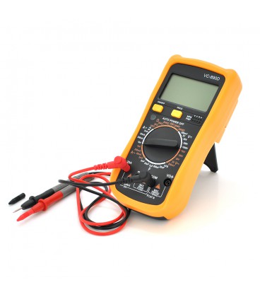 Мультиметр VC-890D. Вимірювання: V, A, Ω, F. Функції: продзвонювання, перевірка діодів, тест транзисторів. Габарити: 175х91х40 м