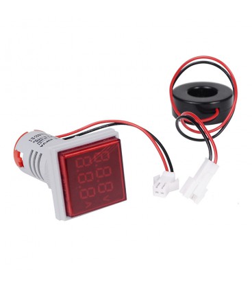 Світлодіодний цифровий вольтметр-амперметр змінного струму ST17VA, 60-500V, 0-100A, Red, 28х51х20 mm