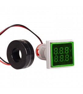 Світлодіодний цифровий вольтметр-амперметр змінного струму ST17VA, 60-500V, 0-100A, Green, 28х51х20 mm