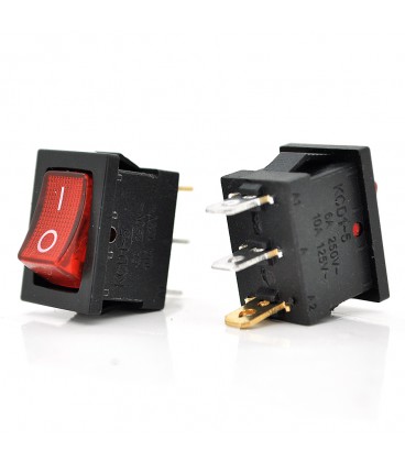 Перемикач ON-ON KCD1-102N, 250VAC/6A, 3 контакти, Red, Q100
