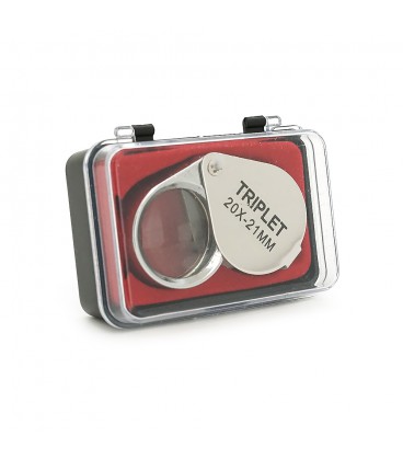 Лупа ручна TRIPLET 20X-21mm, складна (брелок), метал-скло, пластикова коробка. 60*24*18mm.