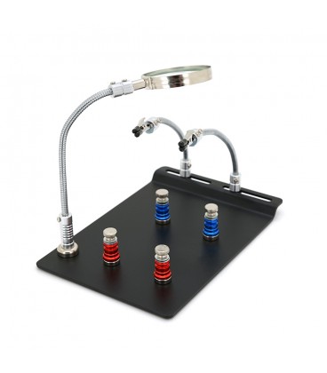 Держатель для пайки и ремонта 'третья рука' TE-804. Линза Ø60мм, 3Х. 2 фиксатора. Размеры 145x210 мм. 0,810 кг.