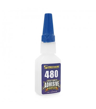 Клей MECHANIC 480, ціаноакрилатний, однокомпонентний, термостійкий, швидкої полімеризації клей з низькою в'язкістю, 20ml, блісте