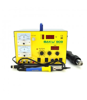 Паяльна станція BAKKU BK-909 цифрова індикація, паяльник + фен, з  внутр. БЖ 0-15В 1А (320*298*238) 4,8 кг