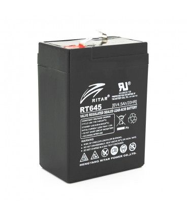 Акумуляторна батарея AGM RITAR RT645, Black Case, 6V 4.5Ah ( 70х47х99 (105) ) Q20