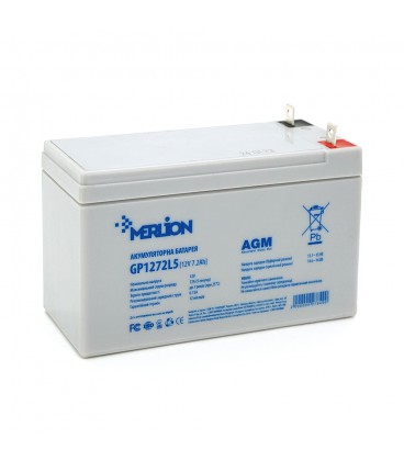 Аккумуляторная батарея MERLION AGM GP1272L5 12 V 7,2 Ah (СПЕЦ КЛЕММА)( 150 x 65 x 95 (100) ) White Q10