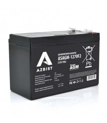 Акумулятор AZBIST Super AGM ASAGM-1270F2, Black Case, 12V 7.0Ah (151 х 65 х 94 (100)) Q10