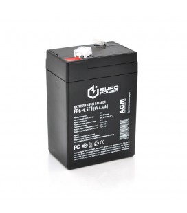 Акумуляторна батарея EUROPOWER AGM EP6-4.5F1 6 V 4.5 Ah ( 70 x 47 x 100 (105) ) Black Q20