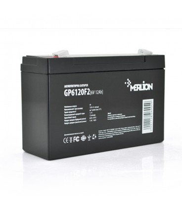 Акумуляторна батарея MERLION AGM GP6120F2 6 V 12Ah ( 150 x 50 x 95 (100) ) Q10