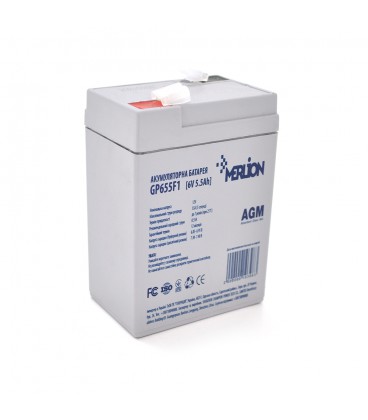 Аккумуляторная батарея MERLION AGM GP655F1 6 V 5.5Ah ( 70 x 47 x 100 (105)), 0.75 kg, Grey, Q20/2400