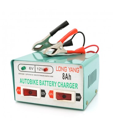 Автомобільне ЗУ 6V/12V 8А, з індикацією, AC 200V-240V, DC 6V-12V/0.9A + крокодили, Q20