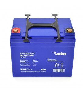 Акумуляторна батарея MERLION EURO AGM MLTS12330M6 12 V 33 Ah (195 x 130 x 155 (165)), 9.7 kg Blue ( ліворуч), Q1