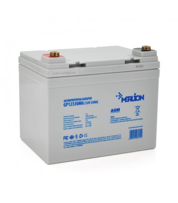 Акумуляторна батарея MERLION AGM GP12330M6 12 V 33 Ah ( 195 x 130 x 155 (165) ) 9.8 kg White Q1