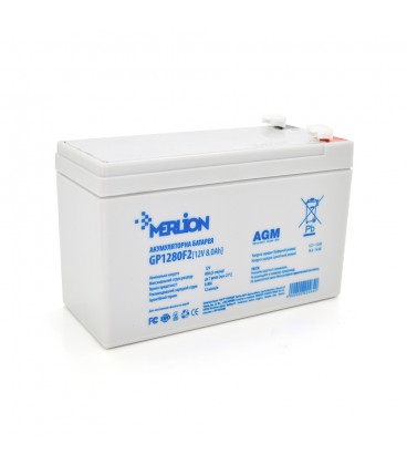 Аккумуляторная батарея MERLION AGM GP1280F2 12 V 8,0 Ah ( 150 x 65 x 95 (100) ), 1.7kg White Q10/420