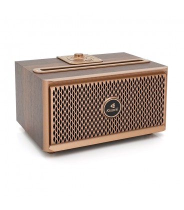 Колонка Kisonli G1 Bluetooth 5.0, 2х10W, 1500mAh, USB/TF/BT/FM/AUX, DC: 5V, Dark wood (Brown), BOX, Q24
