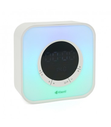 Колонка Kisonli Q6A Bluetooth 5.0, 1х5W, 3600mAh, USB/TF/FM/BT/LED/Clock/RGB Light, DC: 5V/1A, BOX, Silver, Q30