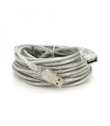 Подовжувач USB 2.0 AM/AF, 10.0m, 2 ферити, прозорий білий Q70