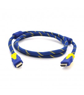 Кабель HDMI-HDMI 1.5m, v1.4, OD-8.0mm, 2 фільтра, обплетення, круглий Blue/Yellow, коннектор Blue/Yellow, (Пакет) Q150