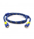 Кабель HDMI-HDMI 1.5m, v1.4, OD-8.0mm, 2 фільтра, обплетення, круглий Blue/Yellow, коннектор Blue/Yellow, (Пакет) Q150