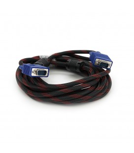 Кабель Merlion VGA 3 + 4, 5.0m, male to male (тато-тато), OD-8.2mm, 2 фериту, обплетення, круглий Black / Red, коннектор Blue, к