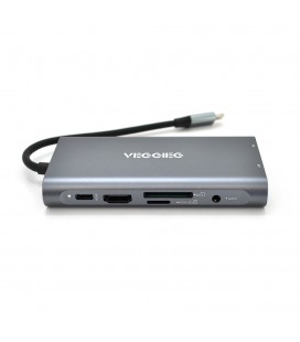 Хаб-конвертор VEGGIEG TC10-U Type-C (папа) на Type-C(мама) + USB3.0*3(мама) + HDMI(мама) + VGA(мама) + SD/TF + RJ45, 10 см, Silv