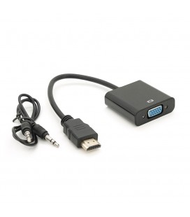 Конвертер HDMI (тато) на VGA (мама) 10cm, Black, 4K / 2K, Пакет + AUDIO Q300