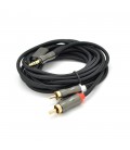 Кабель VEGGIEG AR2-3 DC3.5 (тато)  2хRCA (тато), GOLD Jack, CU, Stereo, круглий, Black, 3 м, Пакет