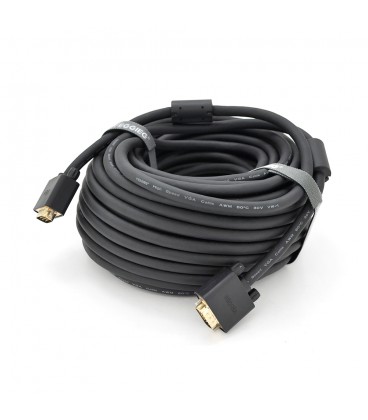 Кабель VEGGIEG VG-20 VGA 3 + 6, 20m, male to male (тато-тато), OD-8.0mm, 2 фериту, круглий Black, коннектор Gold, Box