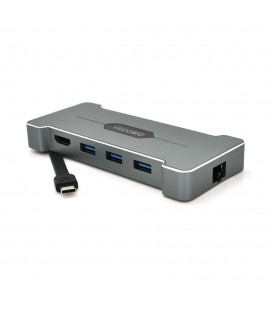 Хаб-конвертор VEGGIEG TC06 Type-C (папа) на Type-C(мама) + USB3.0*3(мама) + HDMI(мама) + RJ45, Silver, Box