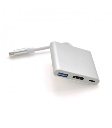 Конвертер Type-C (папа) на HDMI(мама)+USB 3.0(мама)+Type-C(мама) 10cm, Silver, 4K/2K, Пакет