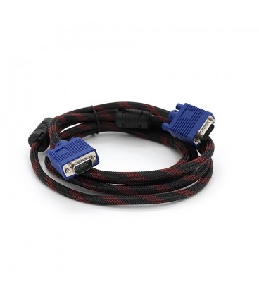 Кабель Merlion VGA 3 + 4, 3.0m, male to male (тато-тато), OD-8.2mm, 2 фериту, обплетення, круглий Black / Red, коннектор Blue, к