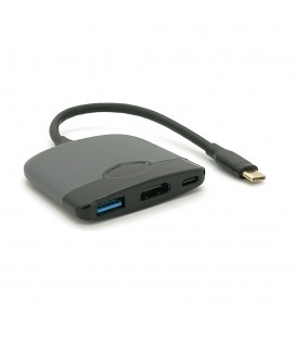 Хаб Type-C(папа) пластиковый, HDMI(мама)+USB3.0(мама)+PD(мама), 23cm, Black
