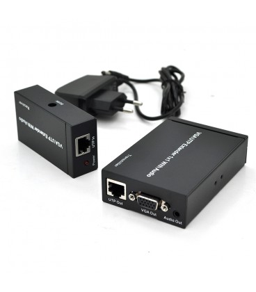 Активний подовжувач VGA сигналу до 300m по витій парі Cat5e / 6e, 1080P, Black, BOX