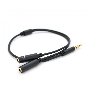 Развитвитель аудио VEGGIEG AM2-B для наушников и микрофона, Jack 3.5 (папа ) 4 pin &gt,2*Jack 3.5(мама) 3 pin, 0.2m, круглый, Па